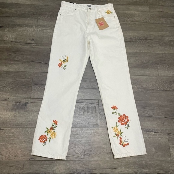 Reformation Cynthia High Rise Straight Flora Embroidered Jeans 28 NWT $198. - Picture 2 of 12